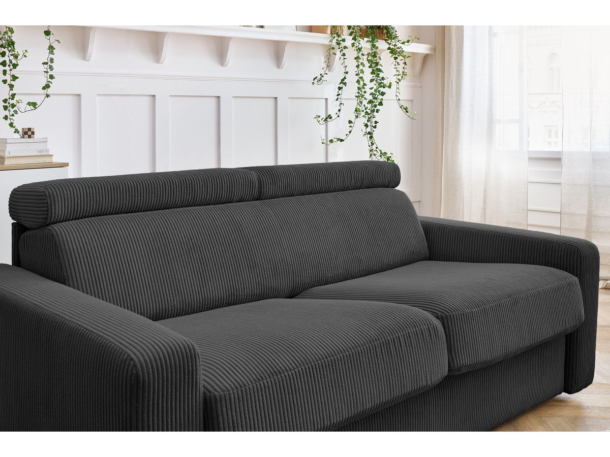 Bobochic Monaco Schlafsofa 3-Sitzer Cordsamt Dunkelgrau, Liegefläche 140 × 190 cm