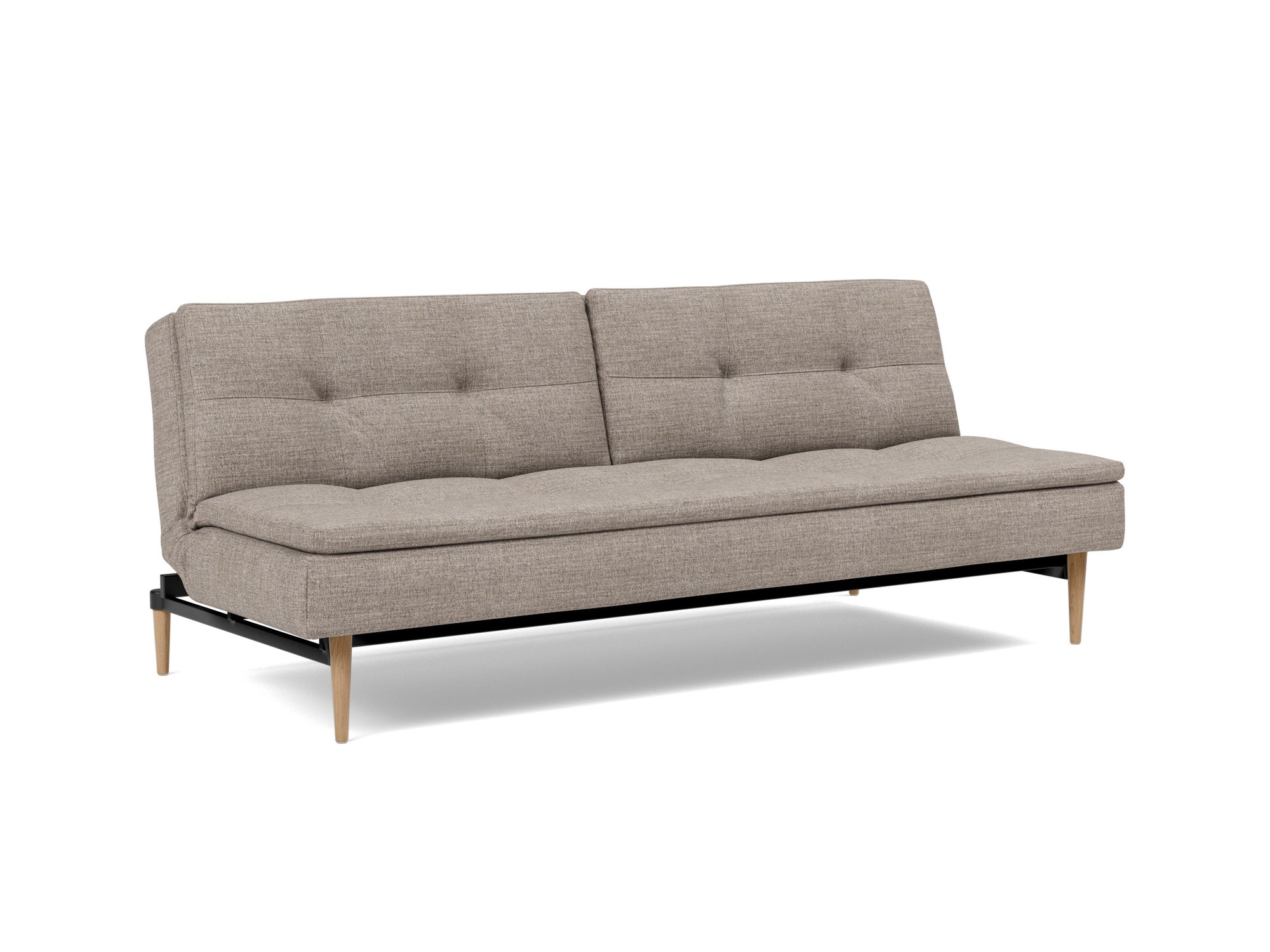 Schlafsofa Dublexo Chenille Yuveno 472-Warm-Grey Beine Styletto Eiche hell
