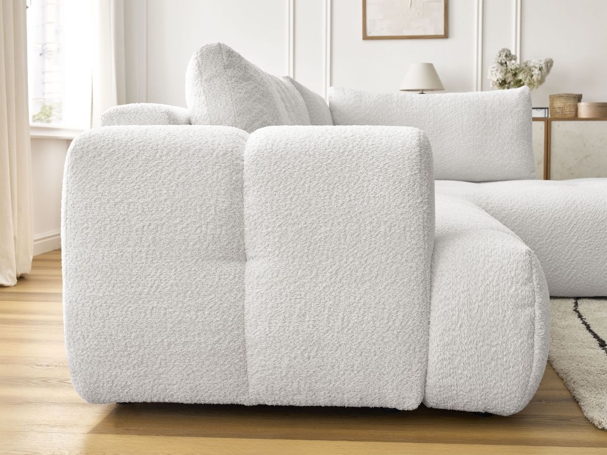 Bobochic Fuji Ecksofa mit Schlaffunktion und Bettkasten 282 × 204 cm Bouclé-Stoff Weiß Ecke rechts