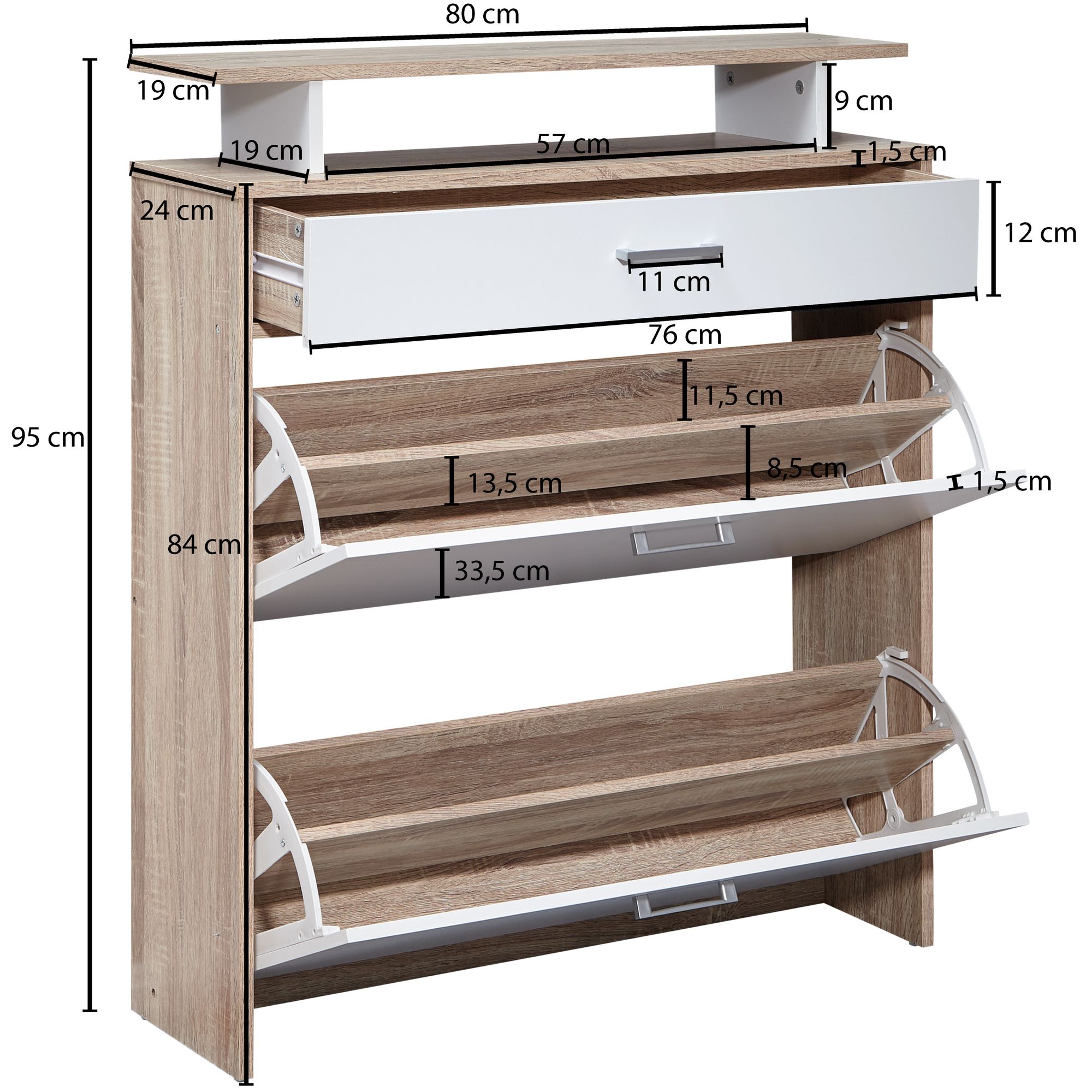 Schuhschrank Volda Sonoma 80 × 24 × 95 cm