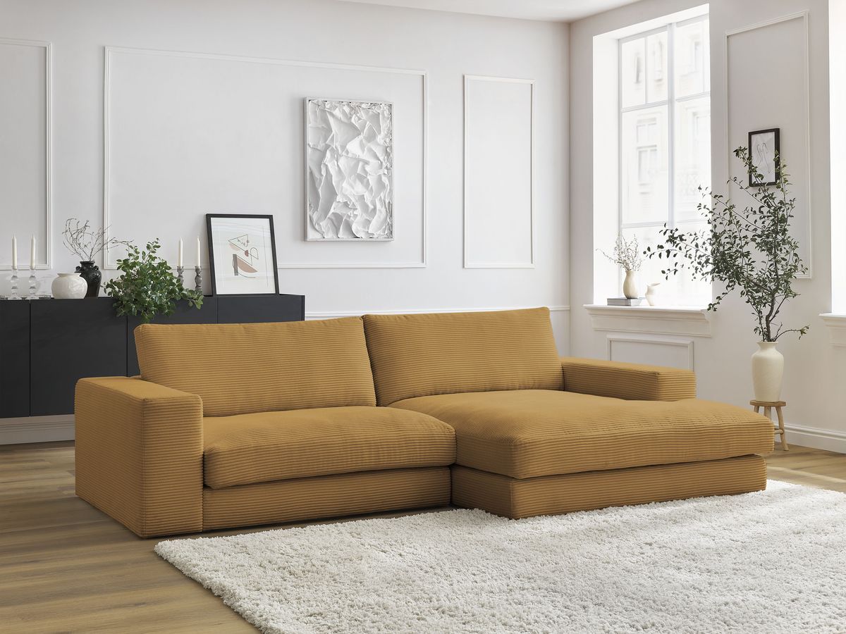 Bobochic Leonard Ecksofa 274 × 159 cm Cordsamt Gelb Ecke rechts