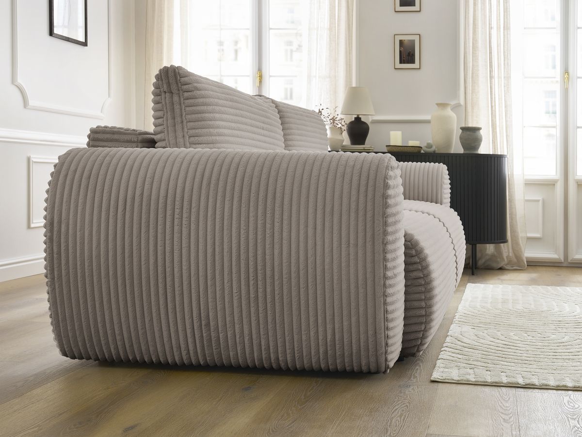 Bobochic Lucien Schlafsofa 3-Sitzer mit Bettkasten Breitcord weich Taupe