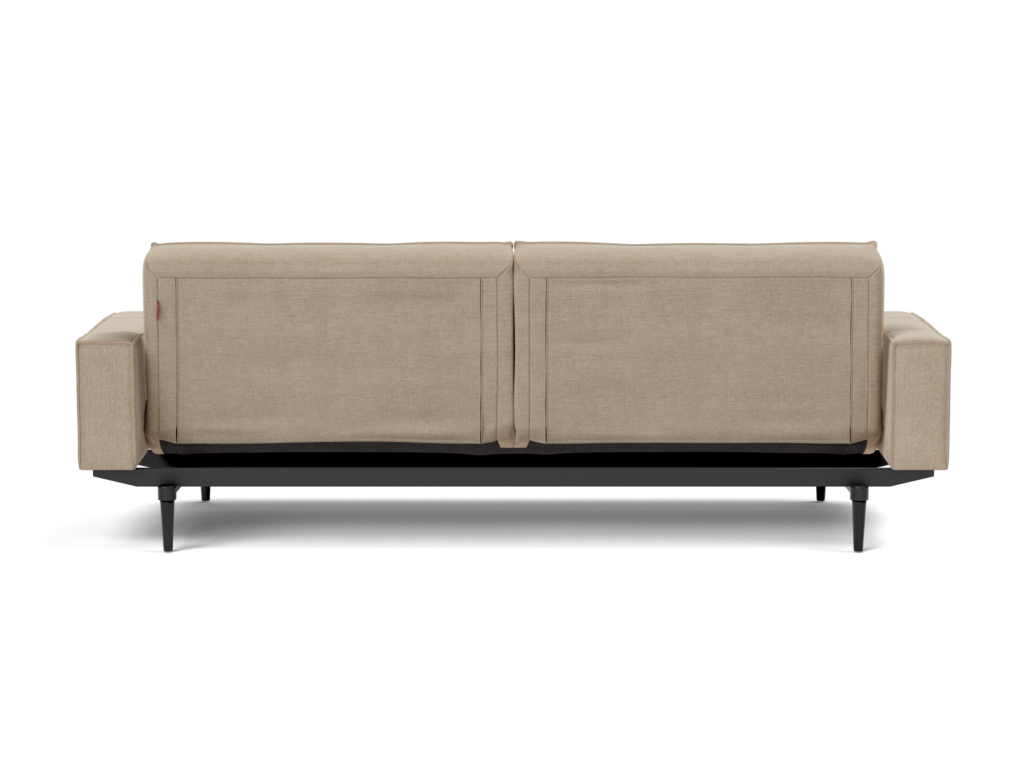 Schlafsofa Splitback mit Armlehnen Flachgewebe Phobos 587-Mocha Beine Styletto Eiche schwarz