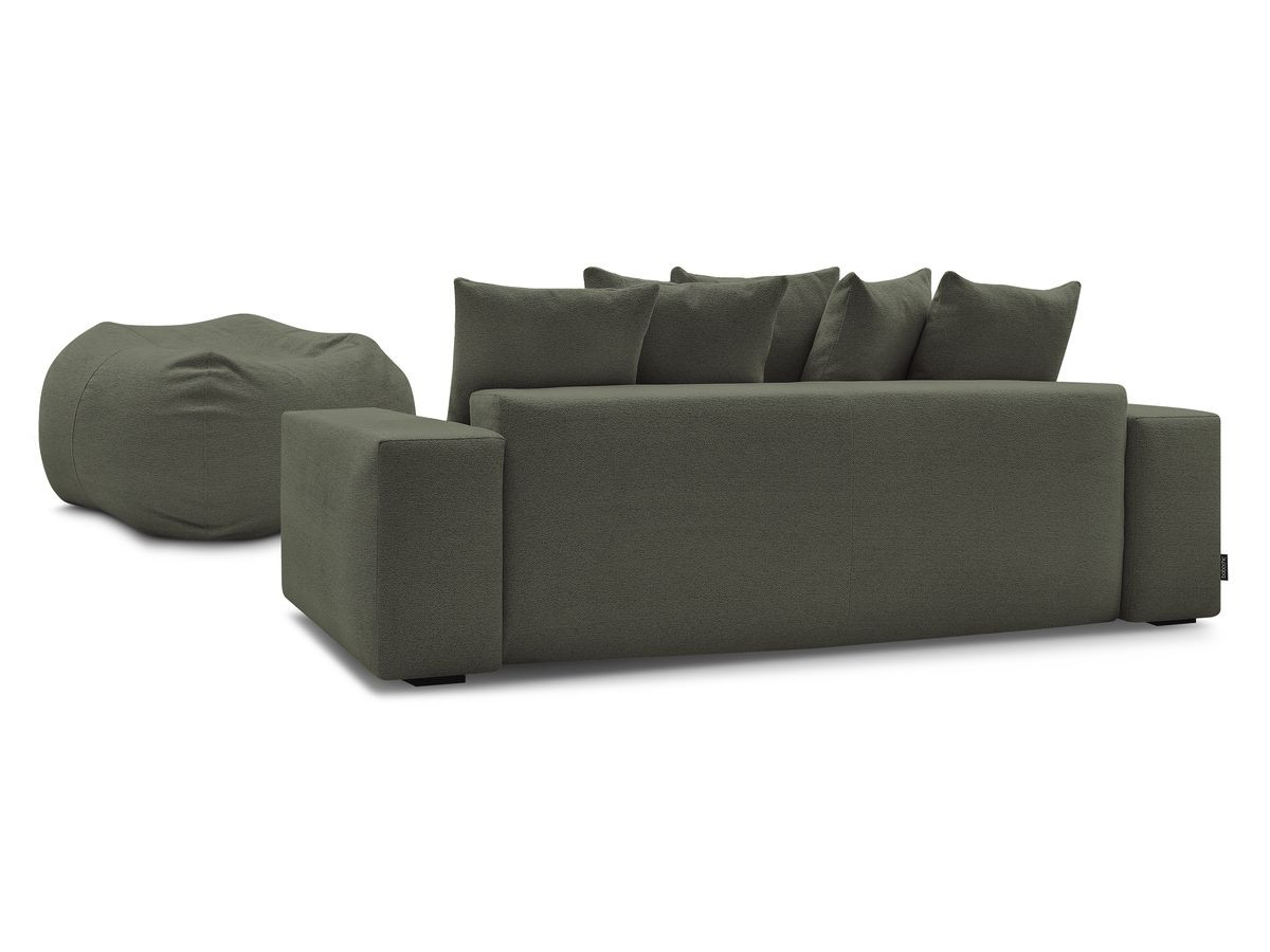 Bobochic Voltaire Schlafsofa 4-Sitzer mit Bettkasten und Pouf Melange-Stoff Grün