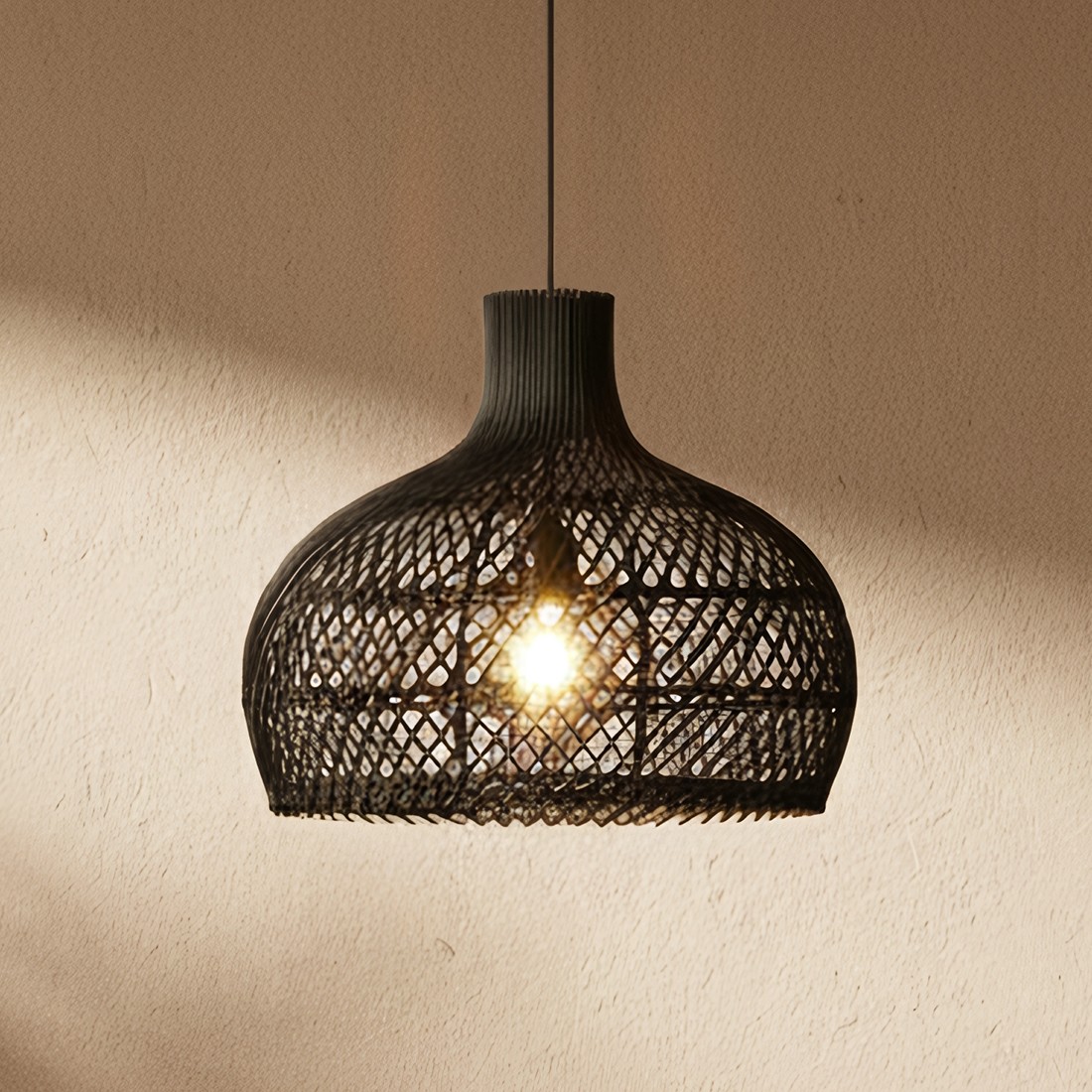 Raw Materials Maze Rattan-Hängelampe schwarz Ø 42x36cm