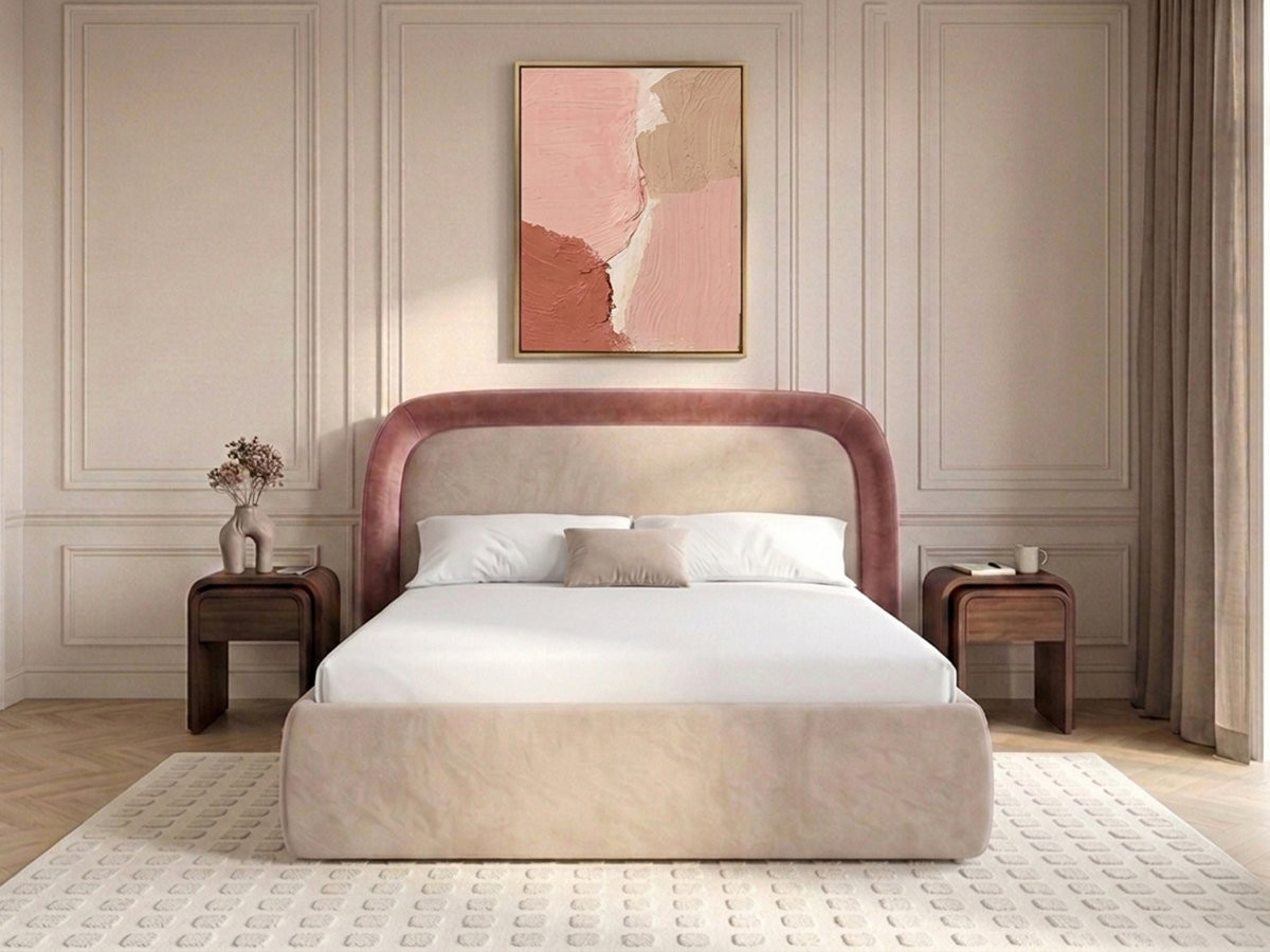 Bobochic Sam Polsterbett mit Bettkasten Samt Rosa, Liegefläche 140 × 190 cm