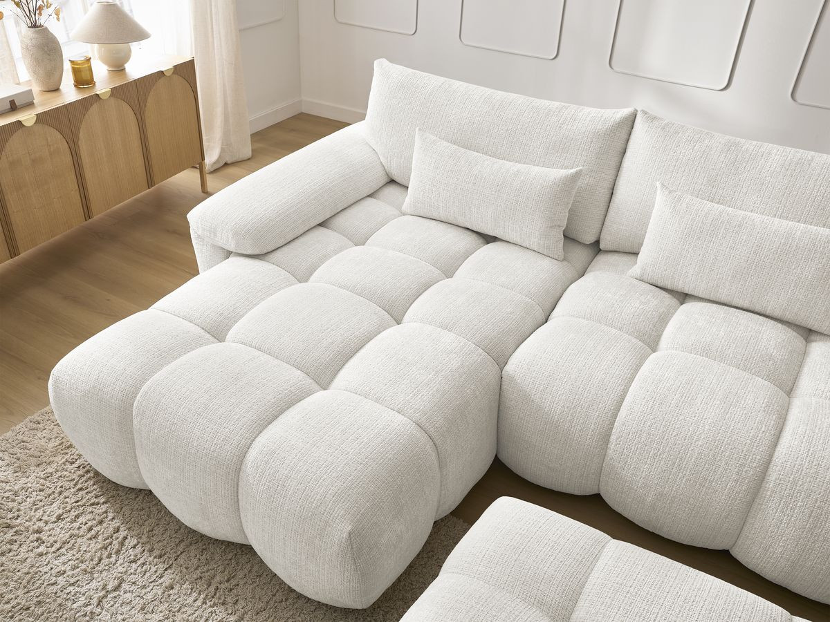 Bobochic Ivane Ecksofa mit Pouf Strukturstoff Weiß Ecke links