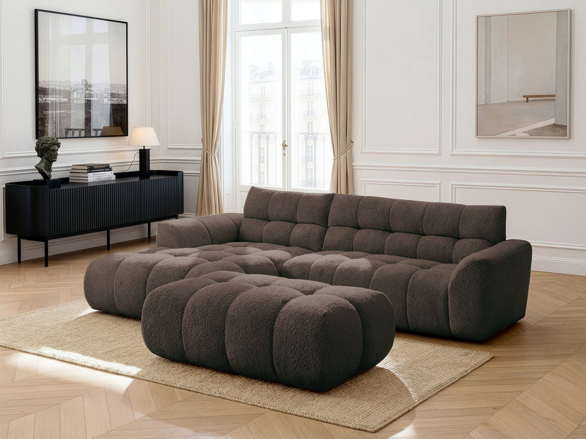 Bobochic Jaya Ecksofa mit Pouf Chenille Braun Ecke links