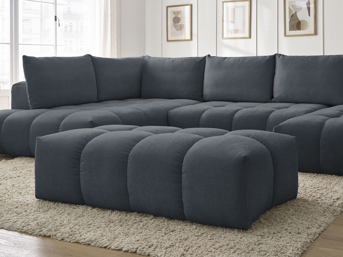 Bobochic Everest Wohnlandschaft mit Pouf, 6 Kissen Strukturstoff Dunkelblau Ecke rechts