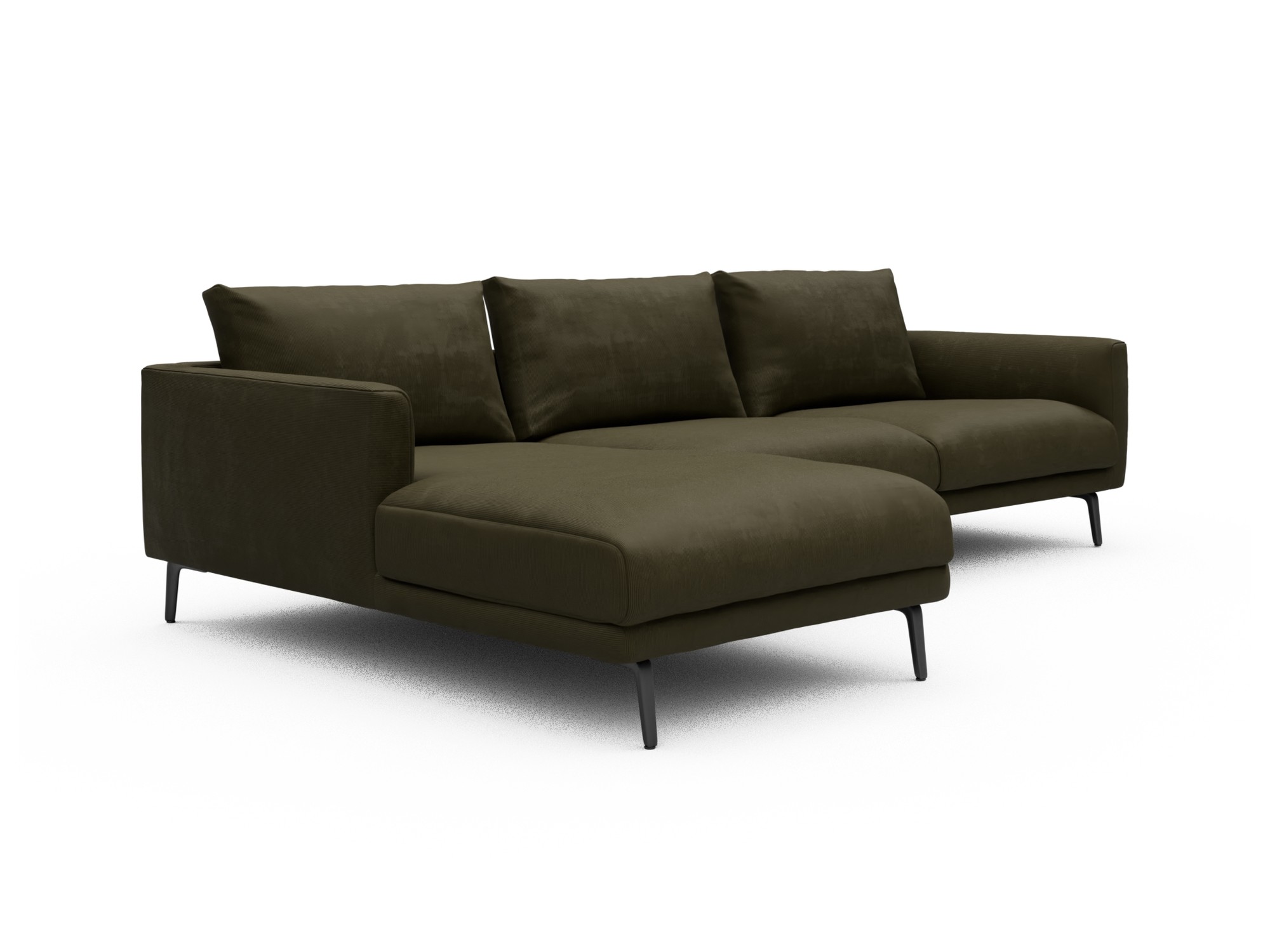Skandi Home Ecksofa Karl Chaiselongue links mit 2,5-Sitzer Cordufine-Pine-Green moebelfaktor