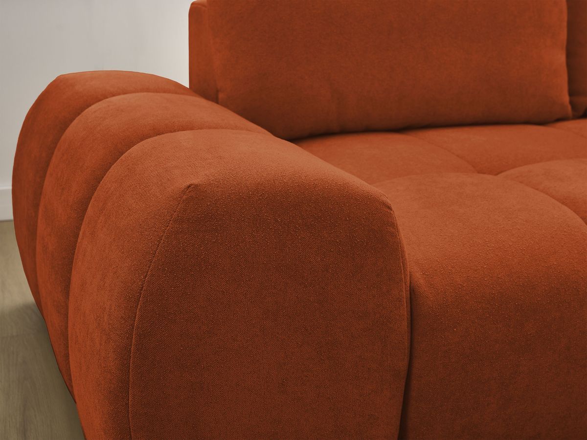 Bobochic Everest Ecksofa mit Schlaffunktion und Bettkasten 318 × 180 cm, 3 Kissen Strukturstoff Orange Ecke rechts