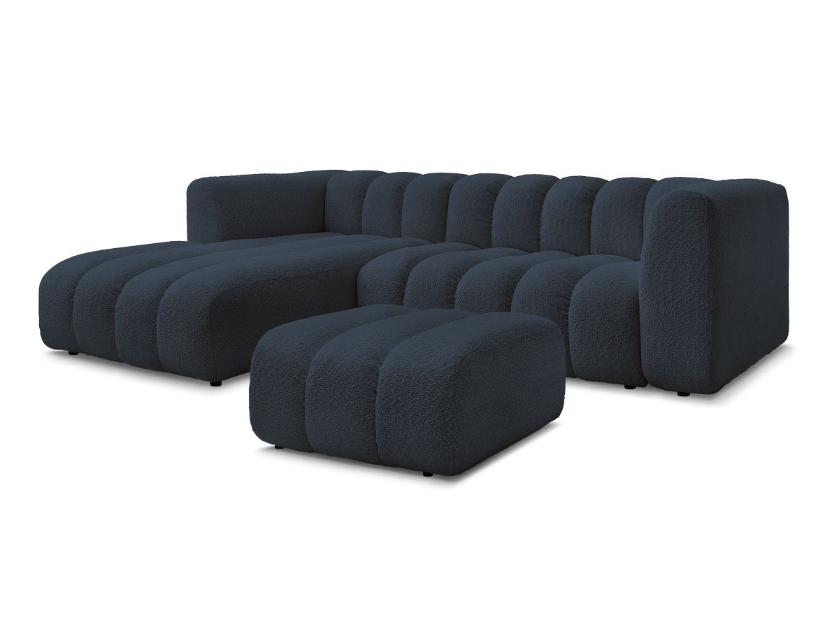 Bobochic Talia Ecksofa mit Pouf Bouclé-Stoff Dunkelblau Ecke links