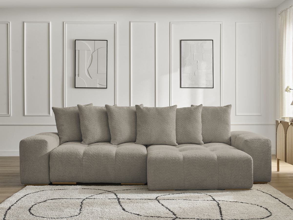 Bobochic Anakin Ecksofa, 6 Kissen Bouclé-Stoff Taupe