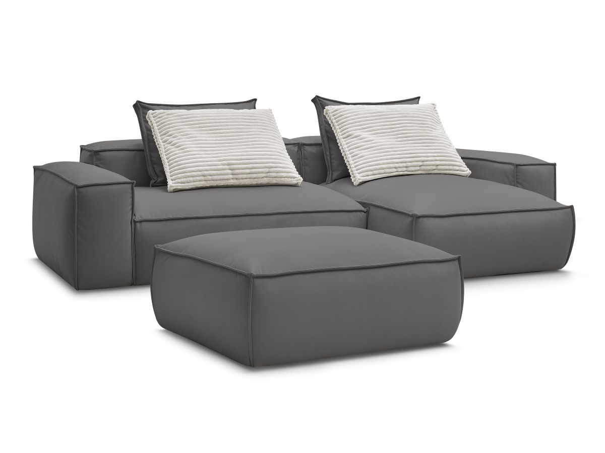 Bobochic Boheme Ecksofa mit Pouf Kunstleder Dunkelgrau