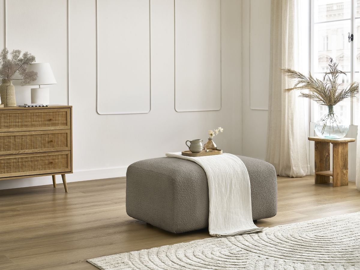 Bobochic Tina Pouf Bouclé-Stoff Taupe