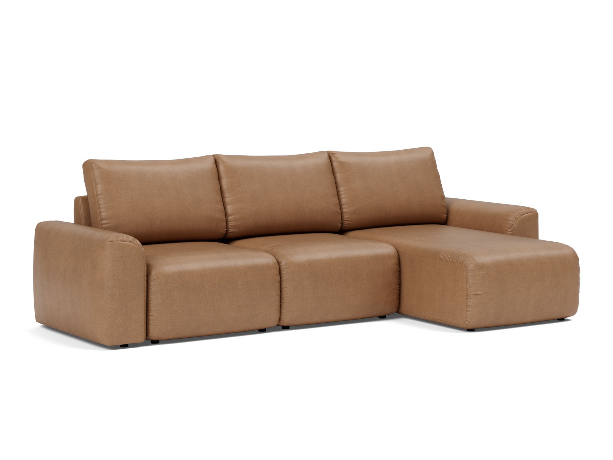 Schlafsofa Norum mit Chaiselongue und Chunky-Armlehnen Lederoptik Faunal 551-Brown