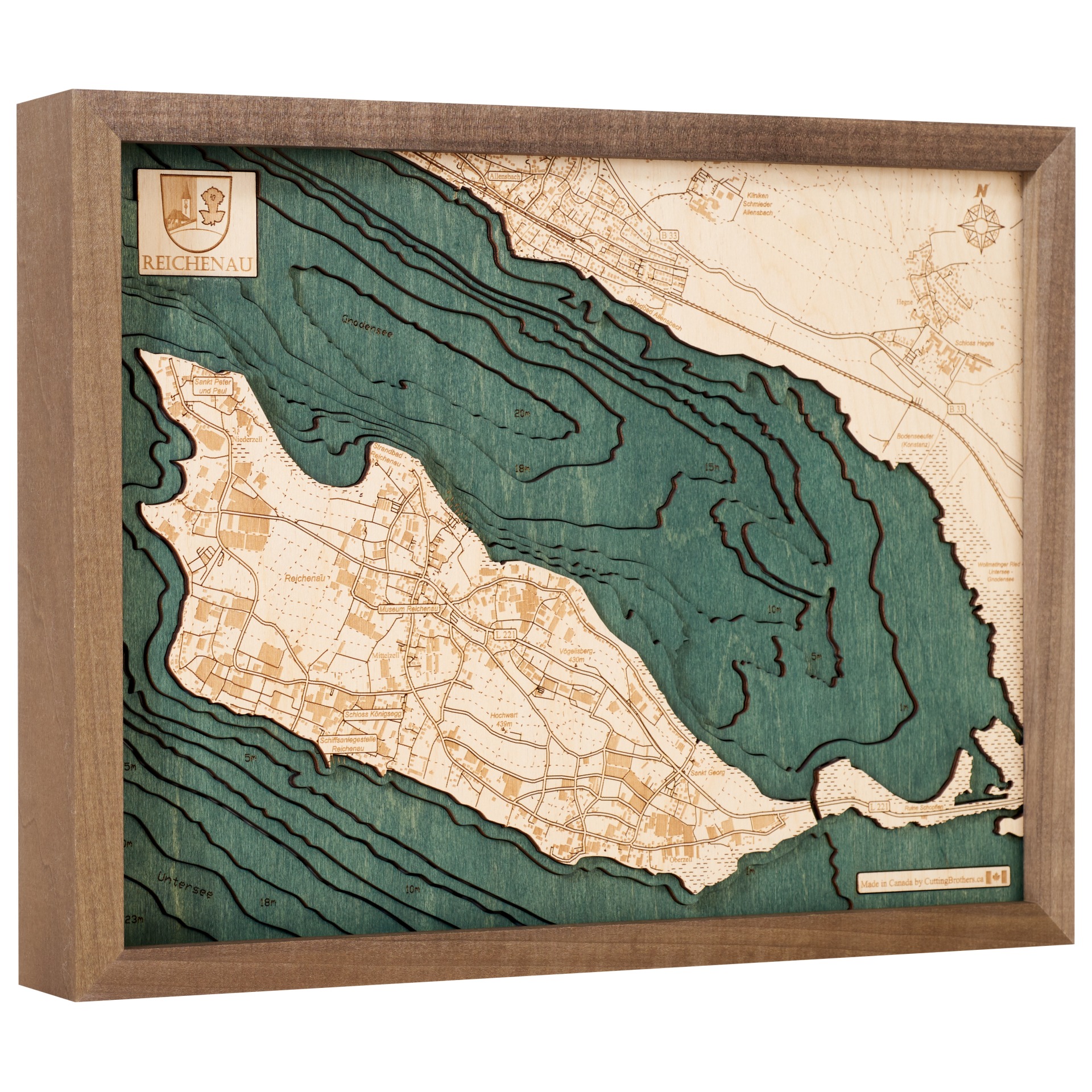 Cutting Brothers 3D Holz-Wandkarte Reichenau Bodensee 40.5x30.5 cm