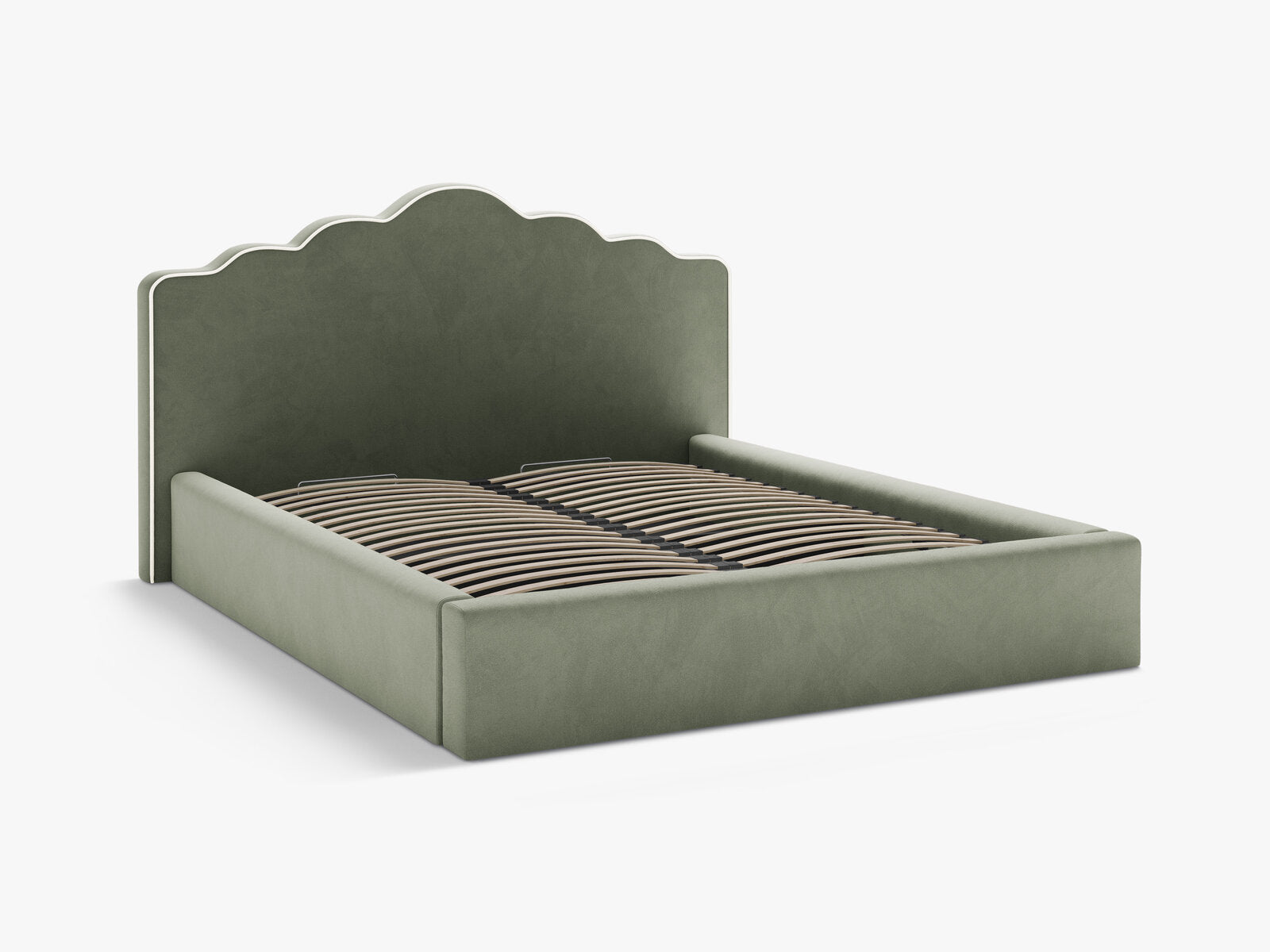 Micadoni Dream Samtbett mit Bettkasten und Kopfteil Samt Magic Velvet Elfenbein / Grün 140x200
