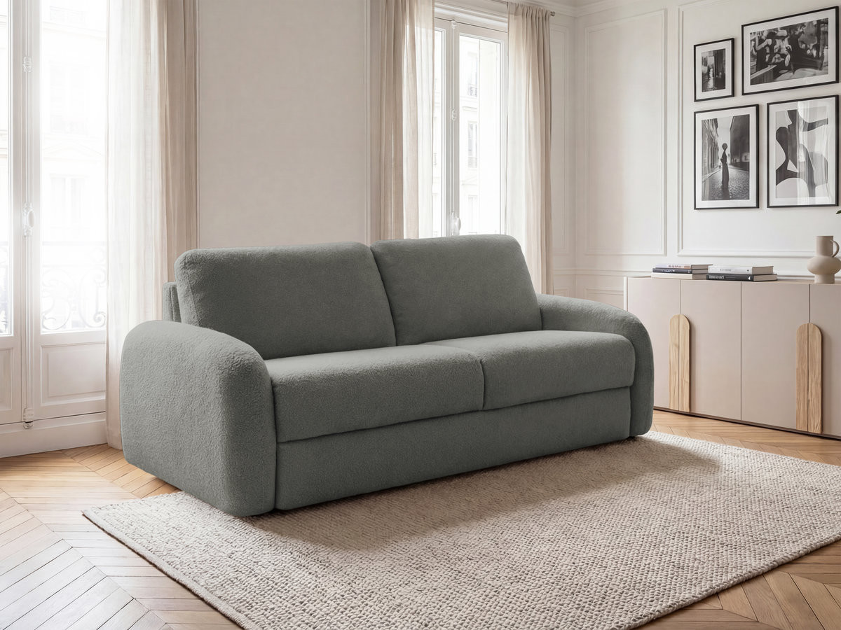 Bobochic Kenan Schlafsofa 3-Sitzer Bouclé-Stoff Dunkelgrau, Liegefläche 140 × 196 cm