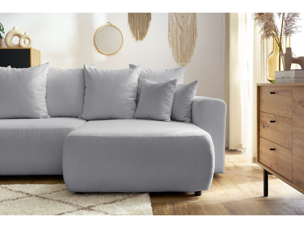 Bobochic Envy Ecksofa mit Schlaffunktion und Bettkasten Bouclé-Stoff Hellgrau