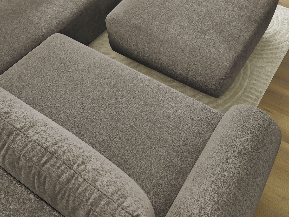 Bobochic Lucien Ecksofa mit Schlaffunktion und Bettkasten und Pouf 296 × 198 cm Stoff Taupe Ecke rechts