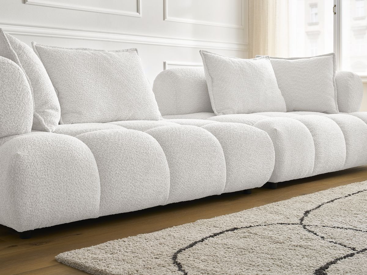 Bobochic Alya Sofa 4-Sitzer mit Pouf Bouclé-Stoff Weiß