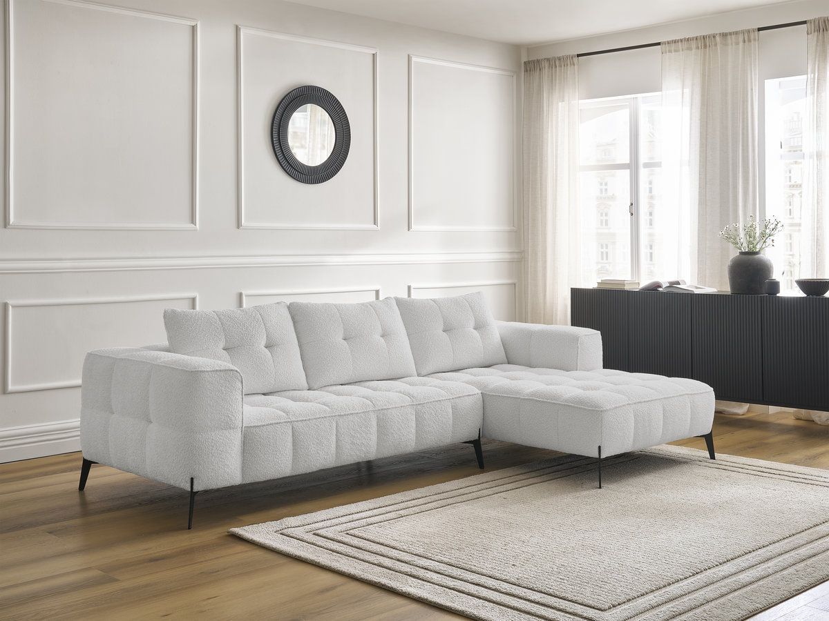 Bobochic Anis Ecksofa Bouclé-Stoff Hellgrau Ecke rechts