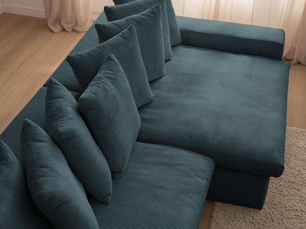 Bobochic Enore Ecksofa mit Pouf Cordsamt Dunkelblau Ecke rechts