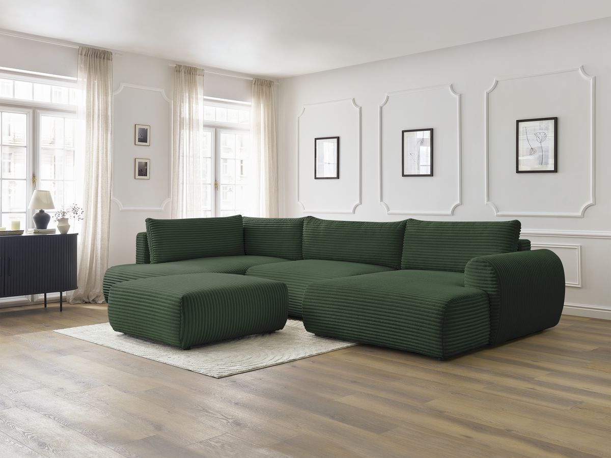 Bobochic Lucien Wohnlandschaft mit Pouf Breitcord weich Grün Ecke rechts