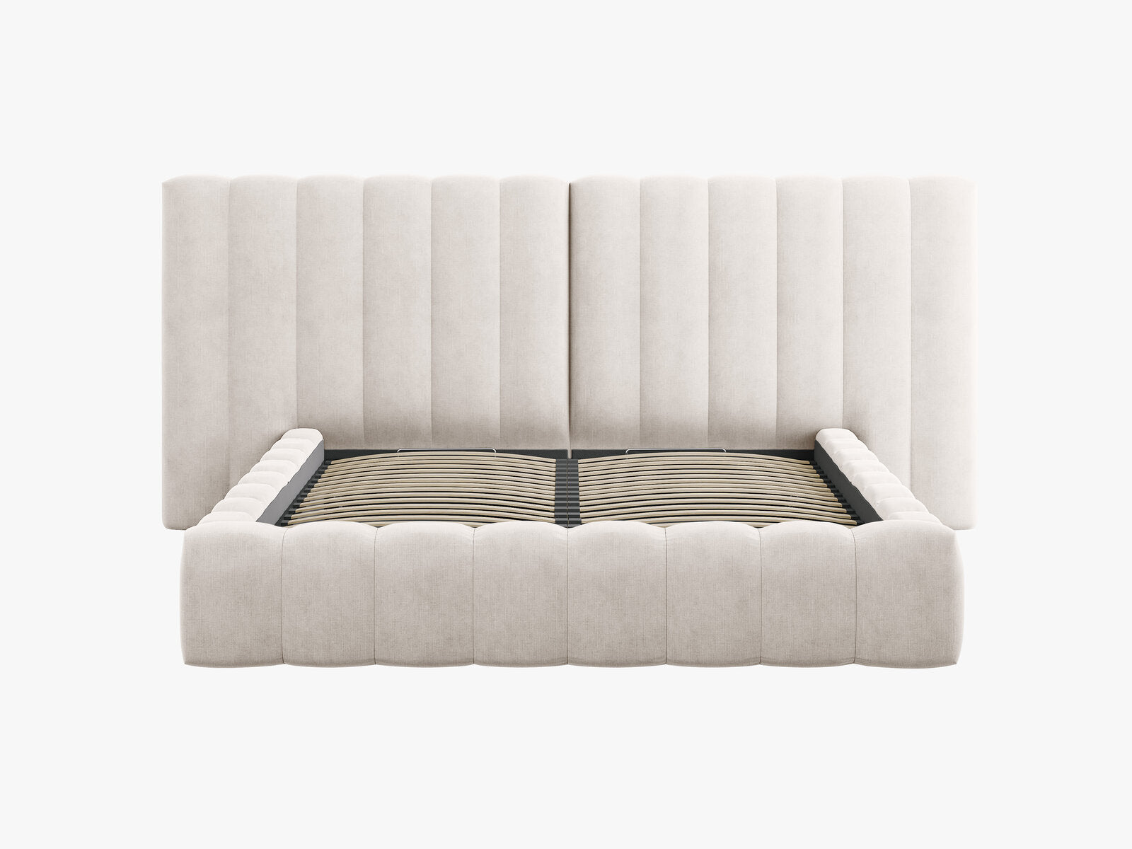 Micadoni Bett Kelp mit Doppelkopfteil Strukturierter Stoff Moly Grau Beige Melange