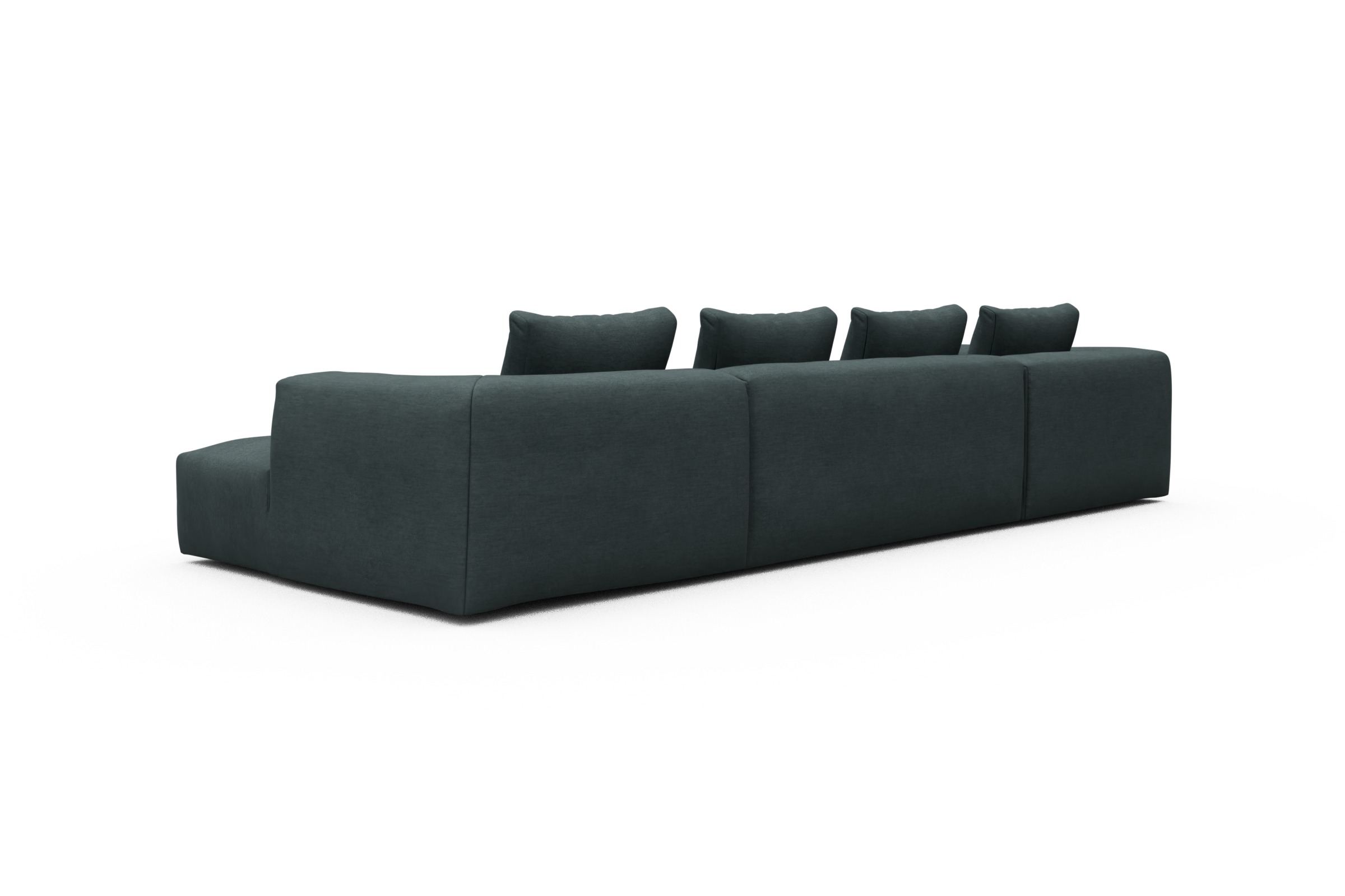Wohnlandschaft Fred Relax-Ecke links mit 2-Sitzer und Chaiselongue rechts Flachgewebe Vivus 573-Dusty-Blue