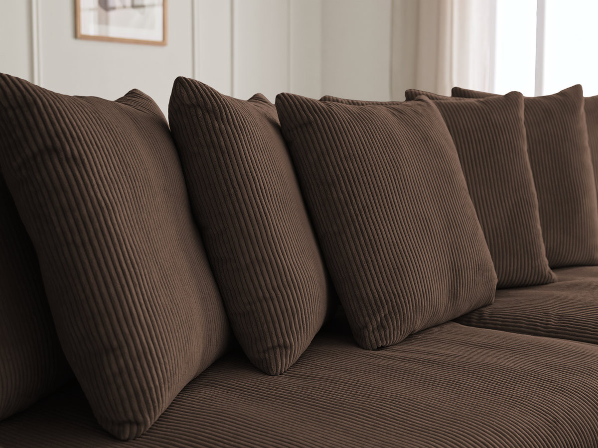 Bobochic Enore Ecksofa mit Pouf Cordsamt Braun Ecke rechts