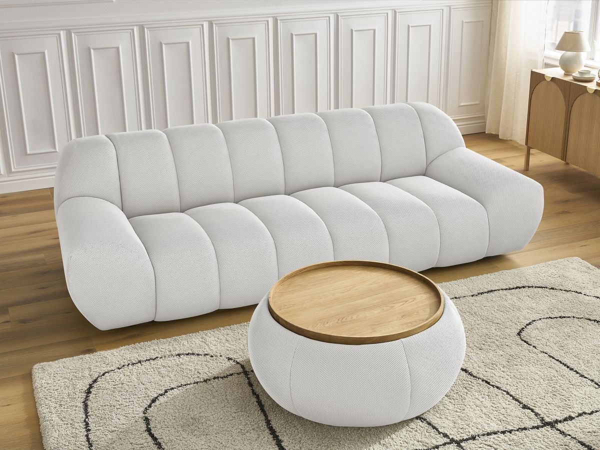 Bobochic Hayden Sofa 3-Sitzer mit Pouf 256 × 107 cm Mesh-Stoff Weiß