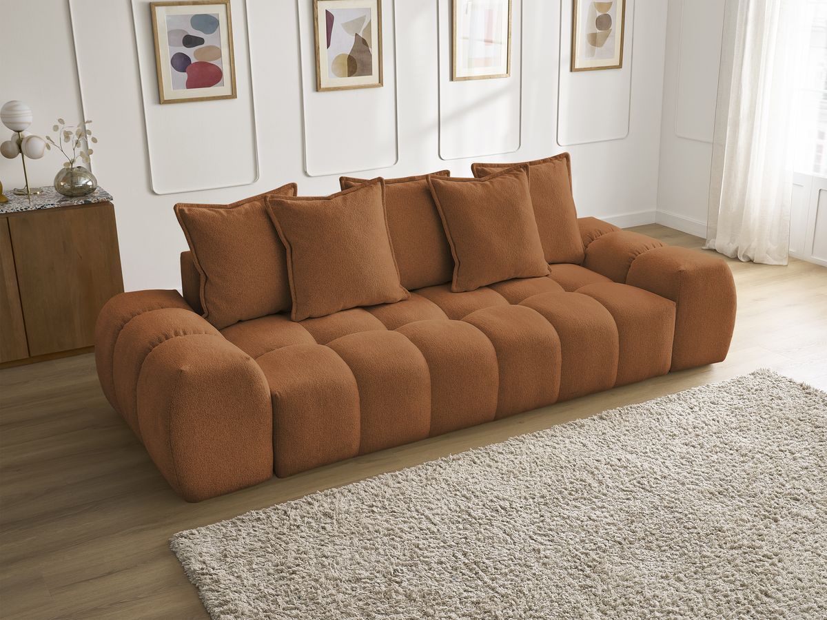 Bobochic Everest Sofa 3-Sitzer, 5 Kissen Melange-Stoff Orange
