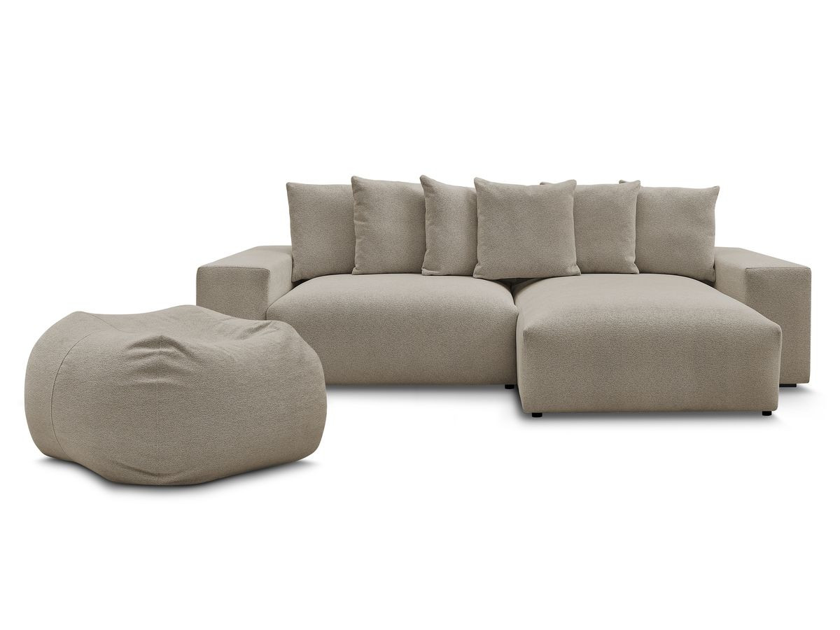 Bobochic Voltaire Ecksofa mit Pouf 310 × 174 cm Melange-Stoff Taupe