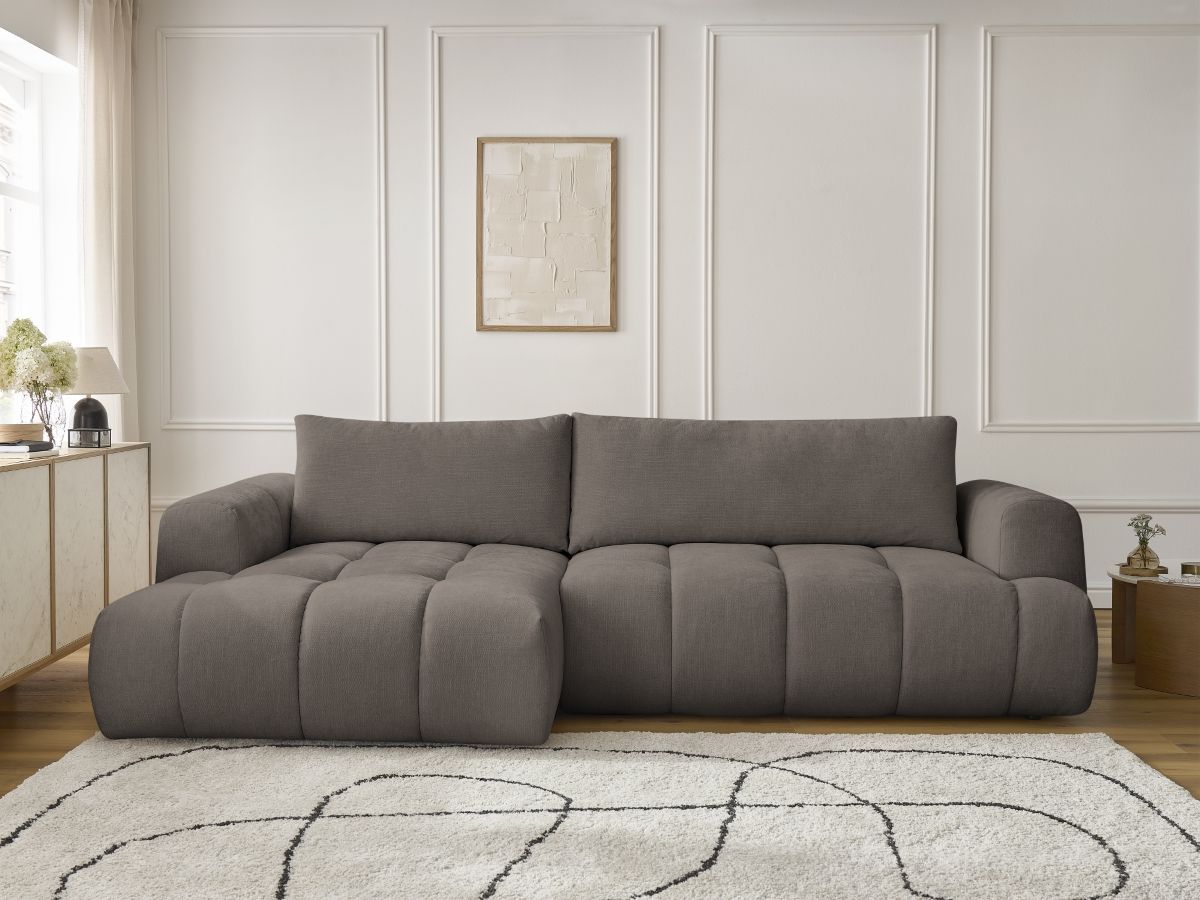 Bobochic Fuji Ecksofa mit Schlaffunktion und Bettkasten 292 × 160 cm Stoff Taupe Ecke links