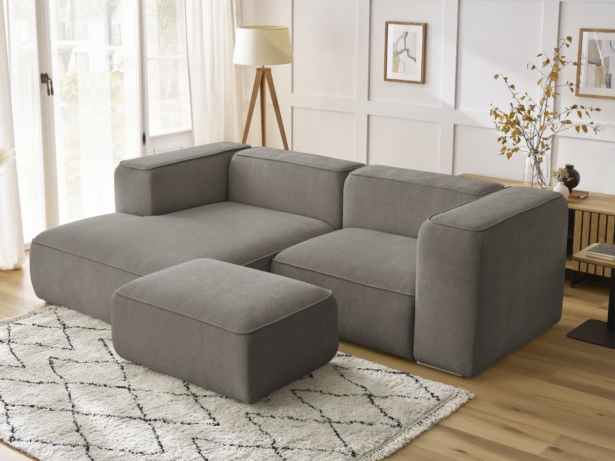Bobochic Zephyr Ecksofa mit Pouf 260 × 165 cm Strukturstoff Taupe Ecke links