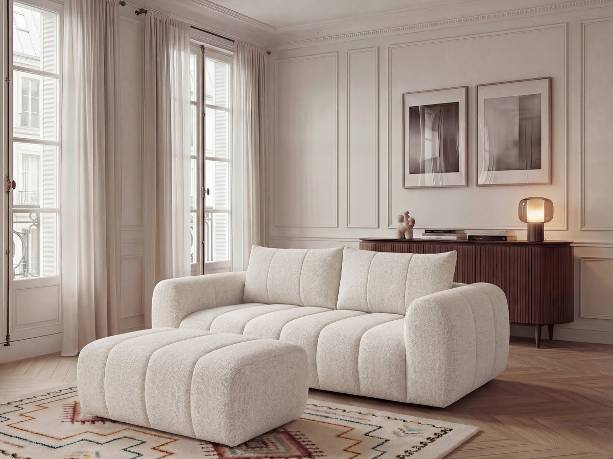 Bobochic Nesty Sofa 3-Sitzer mit Pouf Melange-Stoff Beige