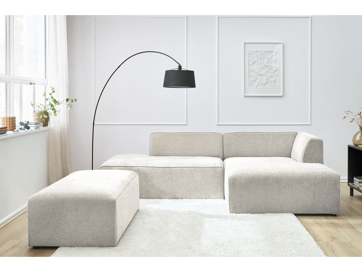 Bobochic Megeve Ecksofa mit Schlaffunktion und Pouf Strukturstoff Beige Ecke rechts