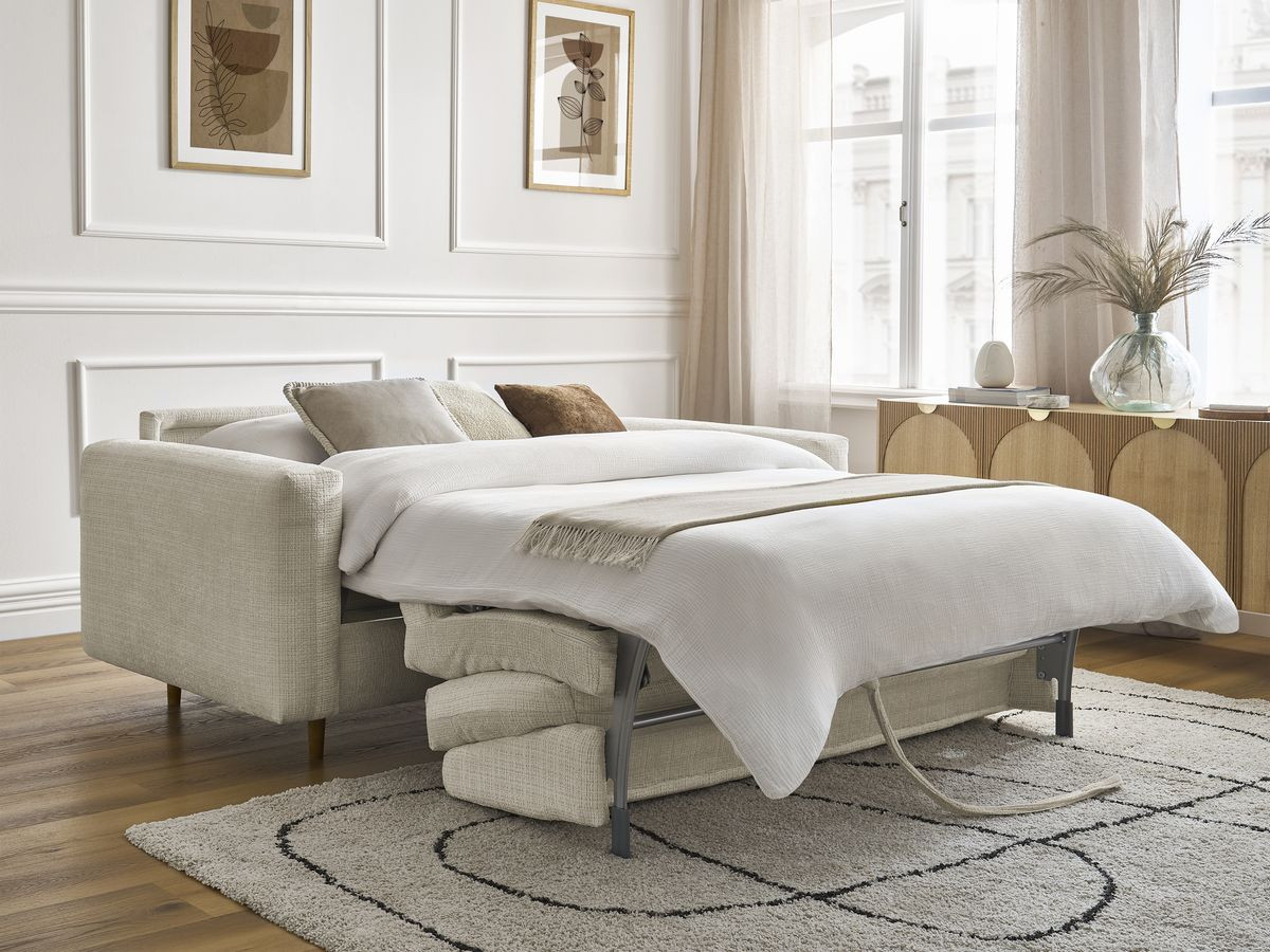 Bobochic Cocoone Schlafsofa 3-Sitzer Strukturstoff Beige, Liegefläche 160 × 200 cm