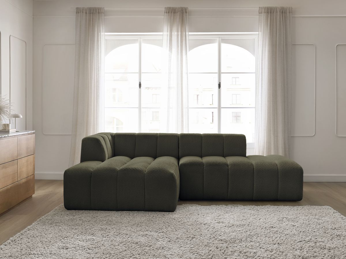 Bobochic Annecy Ecksofa Bouclé-Stoff Grün Ecke links