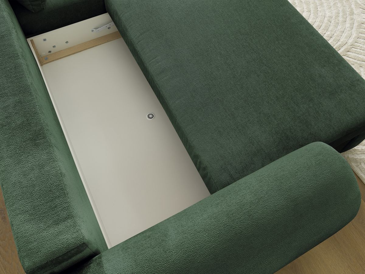 Bobochic Lucien Ecksofa mit Schlaffunktion und Bettkasten und Pouf 314 × 167 cm Stoff Grün Ecke rechts