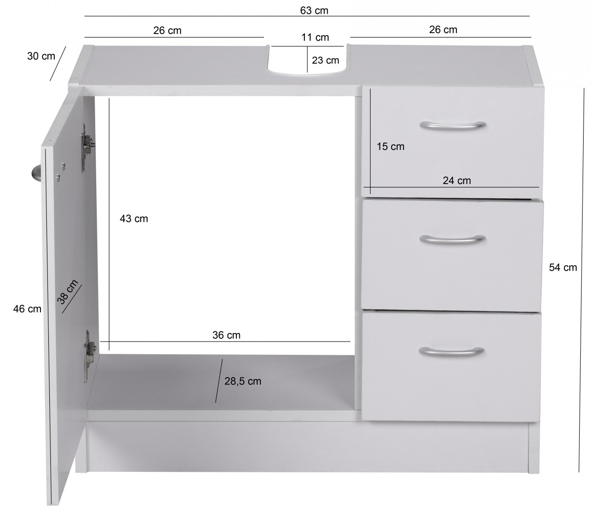 Waschbeckenschrank Hardanger Weiß 63 × 30 × 54 cm