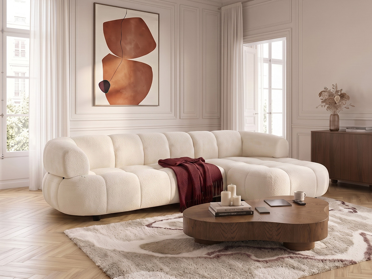 Bobochic Lovely Ecksofa mit Schlaffunktion Stoff Beige Ecke rechts