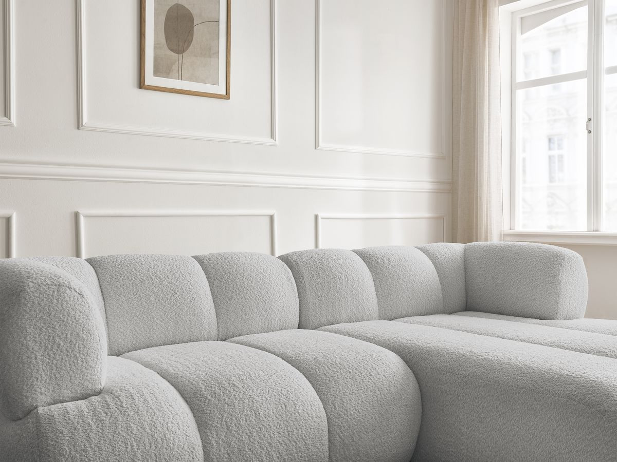 Bobochic Pamira Ecksofa Bouclé-Stoff Hellgrau Ecke rechts