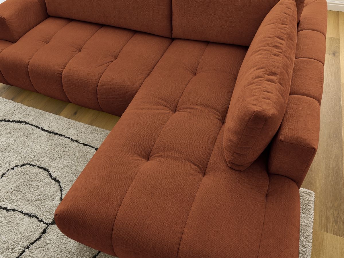 Bobochic Fuji Ecksofa mit Schlaffunktion und Bettkasten 282 × 204 cm Stoff Orange Ecke rechts