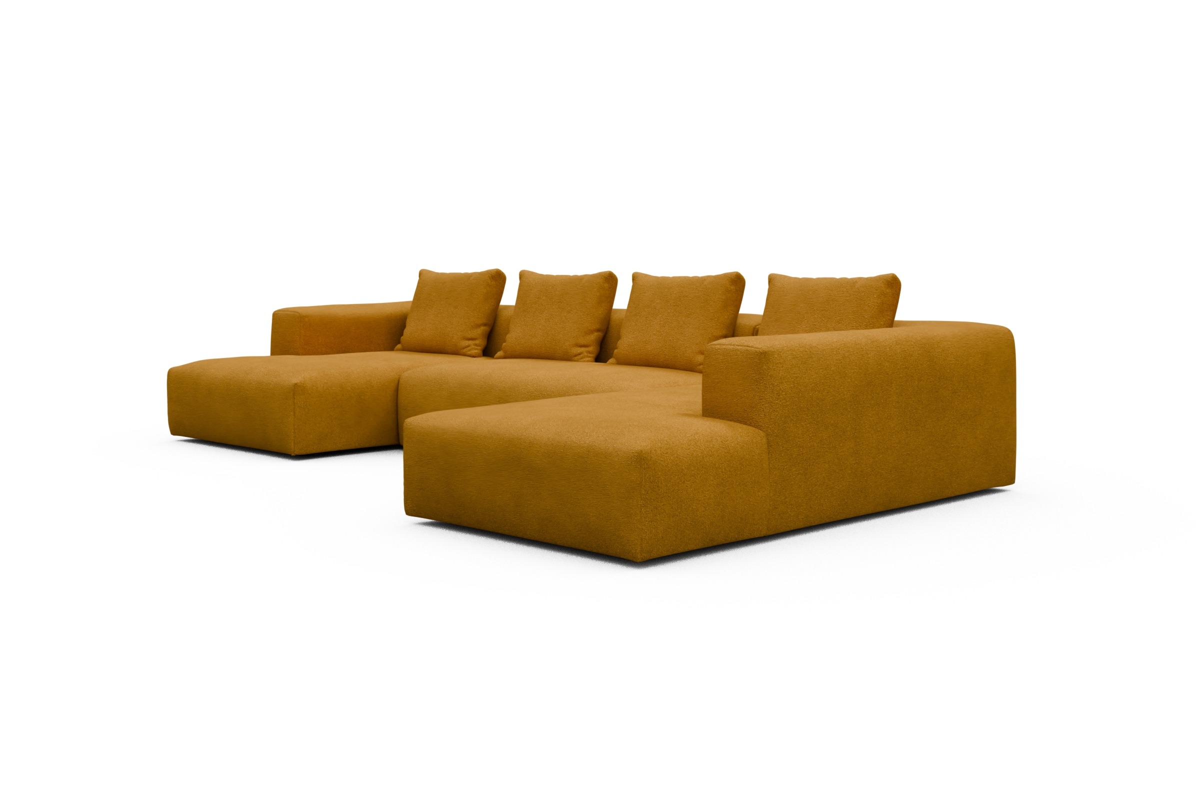 Wohnlandschaft Fred Relax-Ecke rechts mit 2-Sitzer und Chaiselongue links Boucle-Ochre