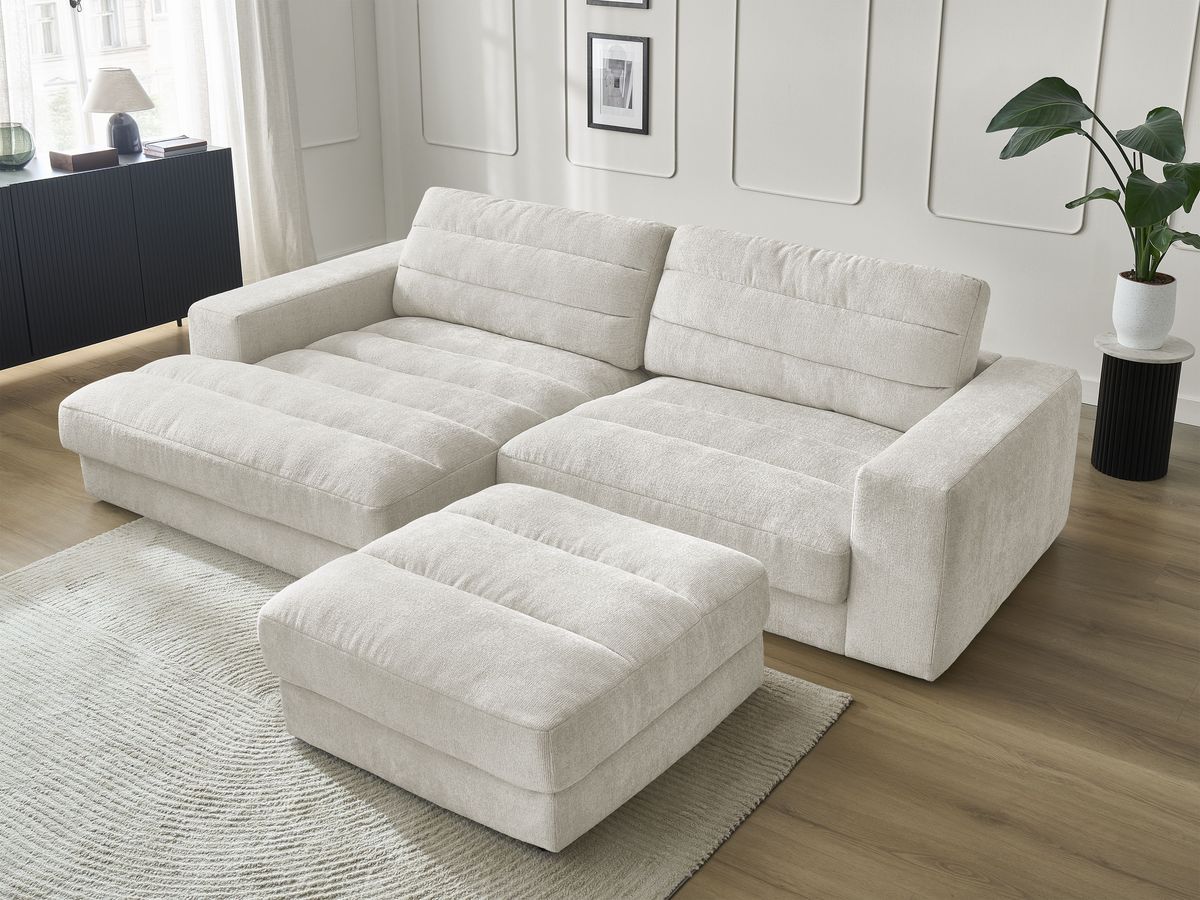 Bobochic Sierra Ecksofa mit Pouf Strukturstoff Beige Ecke links