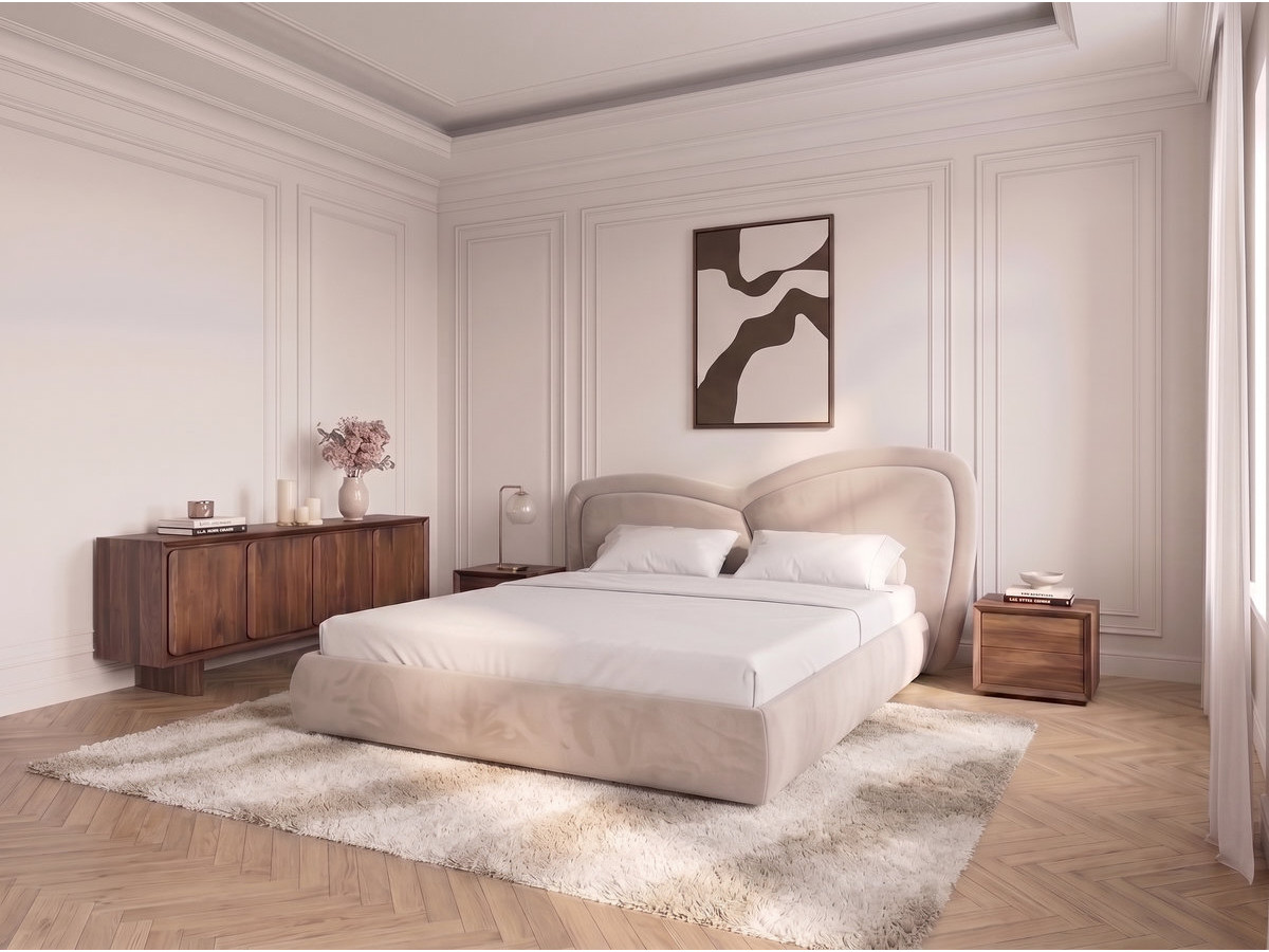 Bobochic Daniela Polsterbett Samt Beige, Liegefläche 140 × 190 cm