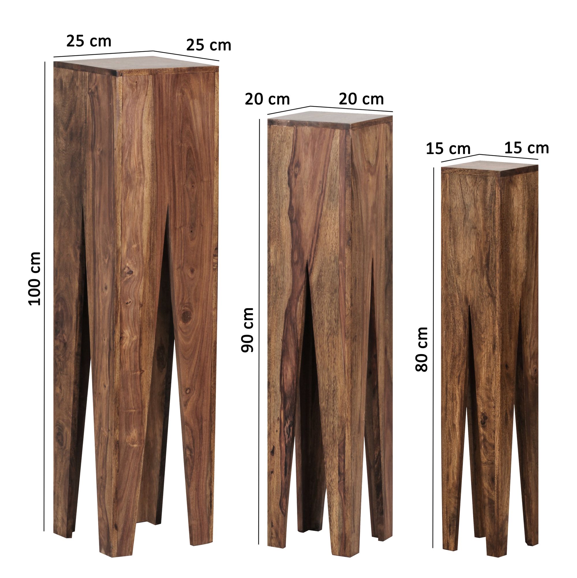 Satztisch 3er-Set Vardal Massivholz Sheesham 25 × 25 × 100 cm